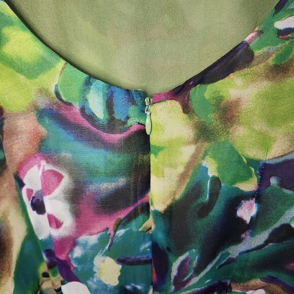 Vintage 80s Danny & Nicole Psychedelic Floral Cocktail Dress Size 10 Green Belt - Picture 6 of 15